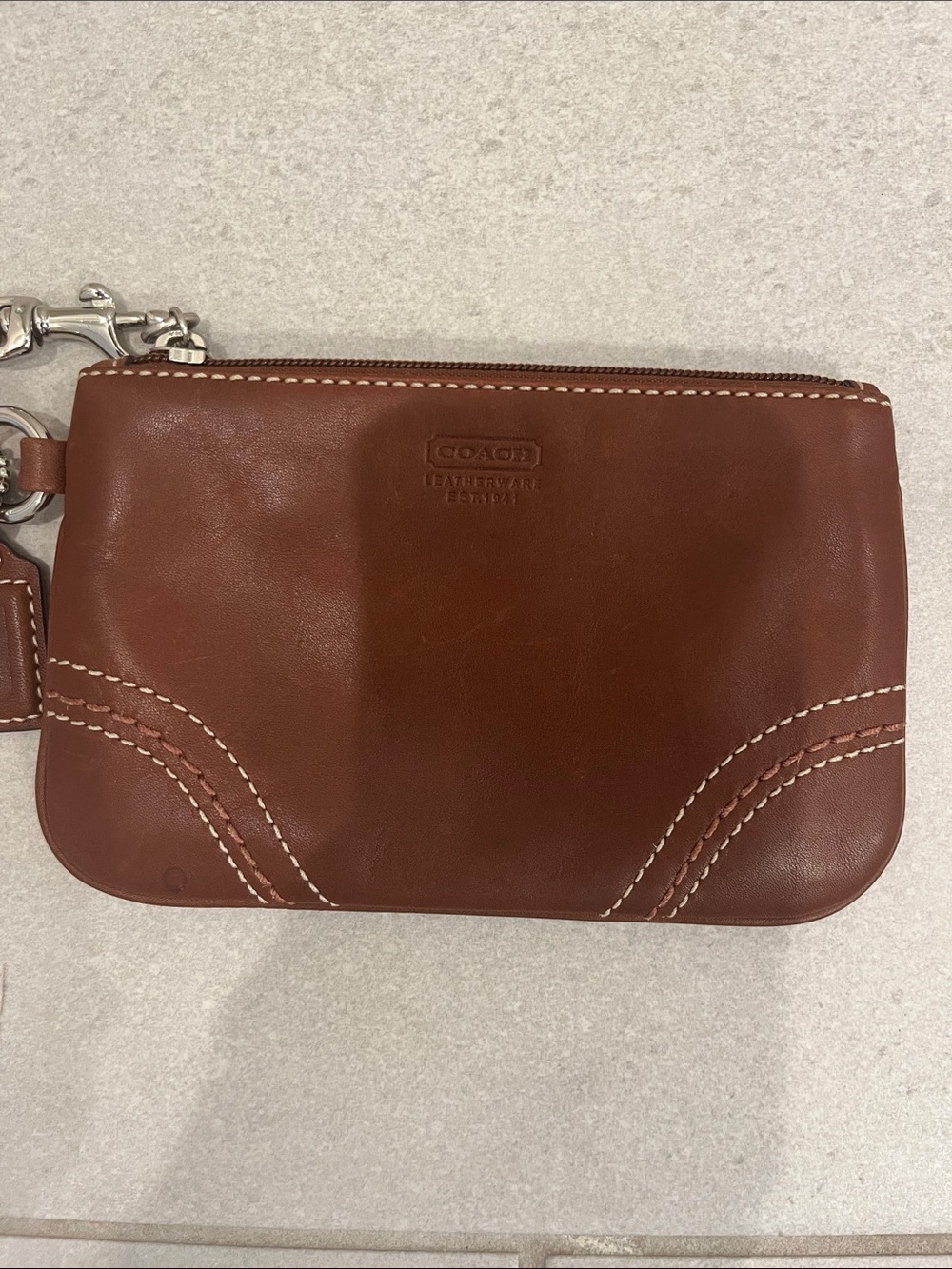 Coach Chestnut Leather Wristlet Pouch